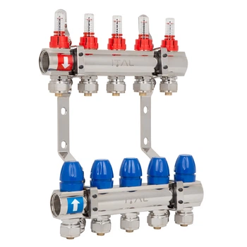 Комплект коллектора с расходомерами ITAL IT05-H2001 1"-3/4", евроконус, 5 выходов, латунь