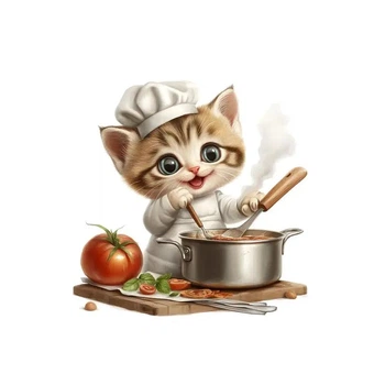 Интерьерная наклейка для кухни на стену, холодильник, дверь Кот повар 15х15 см. Разноцветный