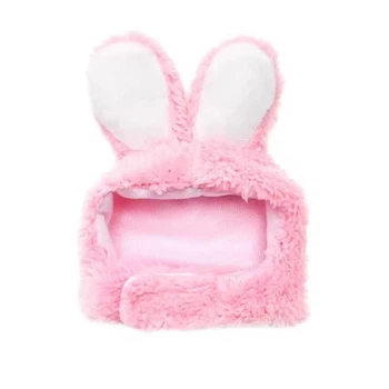 Шапка с ушками для кошек плюшевая на регулируемой липучке S/M 34*16 см. Розовый