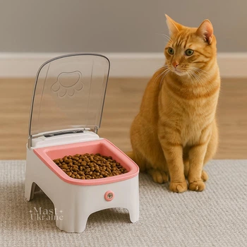 Кормушка для кошек и собак 700 мл с автоматическим открыванием Pet Smart Feeder, умная аккумуляторная миска для животных с таймером и сенсором движения для сухого и влажного корма Бело-розовая, NGO-152-White/Pink