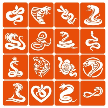 Набор трафаретов для биотатата "Змеи" Snakes-simple-16, 6х6 см 16 простых трафаретов