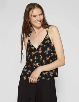 Топ Stradivarius чорний в квіти ELVMI379 M