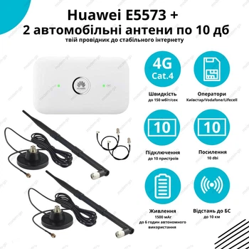 Комплект 4G роутер Huawei 5573 + 2 антенны 10 дБ для авто