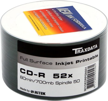 Dyski Traxdata CD-R 700 MB 52x Full White Inkjet Printable 50 szt (TRCPW50)