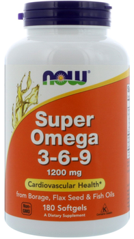 Kwasy tłuszczowe Now Foods Super Omega 3-6-9 1200 mg 180 kapsułek (733739018410)