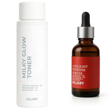Набор против тусклости, постакне и пигментации Сыворотка, Тонер Hillary Anti-Dullness & Post-Acne Brightening Set K-11-368