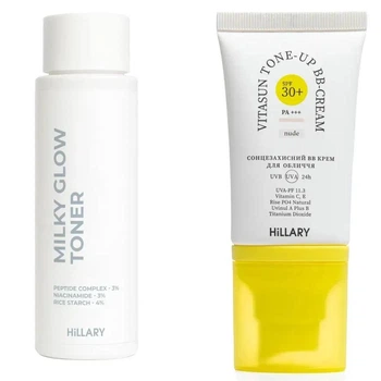 Набор для равного тона и ежедневной защиты SPF СПФ 30+ Тонер молочко Nude HiLLARY Set for Even Skin Tone & Daily SPF30+ Protection K-11-831