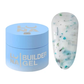 Гель для нарощування LUNAmoon Flower Gel №03, молочний із зелено-блакитними сухоцвітами, 15 мл