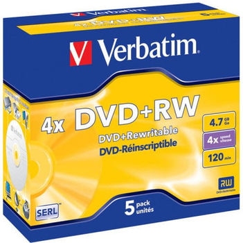 Dyski Verbatim DVD+RW 4.7 GB 4X Jewel Case Box 5 szt (023942432296)