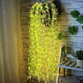 Гирлянда Зелёная ива 10 м с LED-подсветкой, тёплый свет, декоративная искусственная лоза для украшения, зелёный цвет