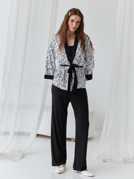 Піжама (накидка + штани) жіноча з віскози BARWA garments 0345/344 XL Чорна з білим (2113453444012)