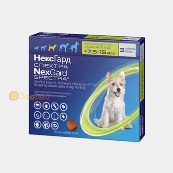 Таблетки от блох и клещей NexGard SPECTRA для собак 7,5-15 кг (М), 3 шт