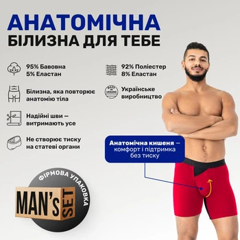 Чоловічі анатомічні боксери із бавовни з сіткою, Anatomic Long 2.0 Light, Black Series, червоний 2XL BTL140-07
