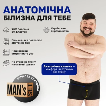 Мужские анатомические боксеры Anatomic Classic w/fly Plus, Black Series, черный 8XL CPS100-01