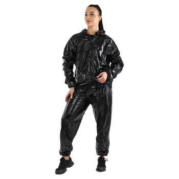 Костюм-сауна для похудения на молнии с капюшоном Поливинилхлорид SAUNA SUIT ZELART размер 2XL/50-54 черный FI-9652