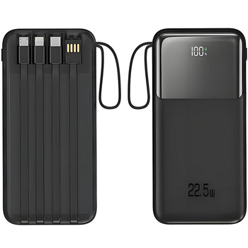 Power Bank 20000 mAh 22.5W Fast Charge, Вбудовані 4 кабелі Black