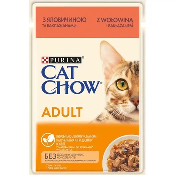 Корм влажный Cat Chow Adult для кошек с говядиной и баклажанами в желе 85 г (7613036595025)
