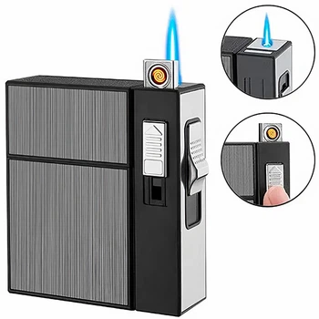 Портсигар на 20 сигарет с газовой зажигалкой и usb зажигалкой серый 603