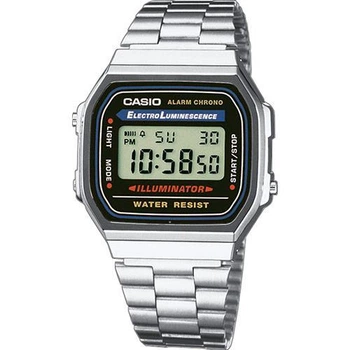 Чоловічий годинник Casio Vintage A168WA-1WCR — цифровий, сталевий браслет, підсвітка, ретро-дизайн