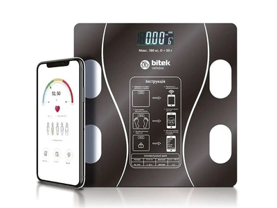 Напольные электронные весы Bitek BT-1605 с квадратной стеклянной платформой и LED дисплеем 180кг Черный