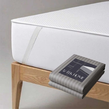 Набор U-tek Наматрасник Cotton Premium Health Care Непромокаемый с резинками по углам 180x200 см + Простынь натяжная Сатин Boston Iron Grey Stripe 180х200 см (COTPRE180200 + PNSSA182)
