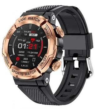 Мужские смарт часы Lige ECG Black/ золотой корпус