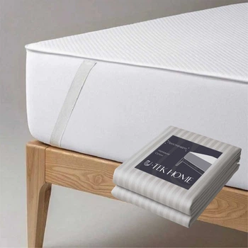 Набор U-tek Наматрасник Cotton Premium Health Care Непромокаемый с резинками по углам 180x200 см + Простынь натяжная Сатин Boston Soft Grey Stripe 180х200 см (COTPRE180200 + BSSG182)