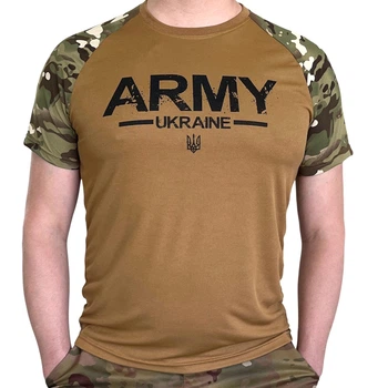 Тактична військова футболка ubacs камуфляжна потовідвідна з принтом "ARMY" Coolmax Antistatic 3XL Койот