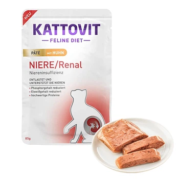 Вологий лікувальний корм для котів із захворюваннями нирок Kattovit Veterinary Niere Renal курка паштет - пауч 85г (77281)