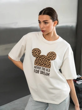 Футболка женская хлопковая белая оверсайз с принтом Mickey базовые футболки женские трикотажные teamv S