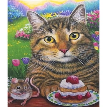 Алмазная мозаика вышивка Кот и мышь - лучшие друзья котенок кошка на подрамнике полная 5d 40х50 см