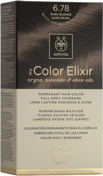 Farba do włosów Apivita My Color Elixir 6.78 Darck Blonde Sand Pearl 50 ml + Utleniacz 75 ml + Odżywka 2x15 ml + Jednorazowe rękawiczki + Instrukcja (5201279077150)
