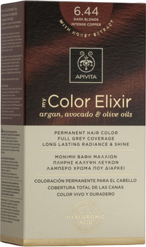Farba do włosów Apivita My Color Elixir 6.44 Dark Blonde Intense Copper 50 ml + Utleniacz 75 ml + Odżywka 2x15 ml + Jednorazowe rękawiczki + Instrukcja (5201279077273)