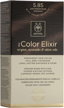 Farba do włosów Apivita My Color Elixir 5.85 Light Brown Pearl Mahogany 50 ml + Utleniacz 75 ml + Odżywka 2x15 ml + Jednorazowe rękawiczki + Instrukcja (5201279077129)