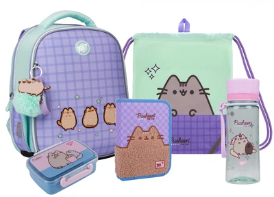 Рюкзак шкільний каркасний + пенал + сумка + пляшечка + ланчбокс YES Pusheen the Cat H-100