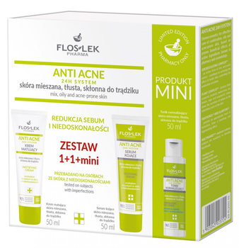 Zestaw do pielęgnacji twarzy Floslek Anti Acne Krem do twarzy matujący 50 ml + Serum kojące 50 ml + Tonik 50 ml (5905043023724)