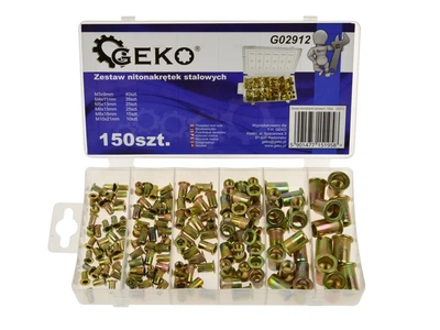 Заклепочные гайки стальные M3 M4 M5 M6 M8 M10 150 шт Geko FK-0337