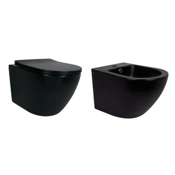 Комплект Qtap Robin Matt Black 2 в 1: унитаз подвесной Ultra Quiet QT13332381АSMB + биде подвесное