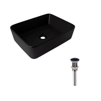 Комплект Qtap Tern: Раковина накладная прямоугольная 480х370х135 мм Matt Black + Донный клапан PU03
