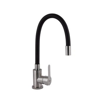 Смеситель для кухни Brinex Pure 015F3 с гибким изливом Nickel/Black BRIPUR015F3NKB