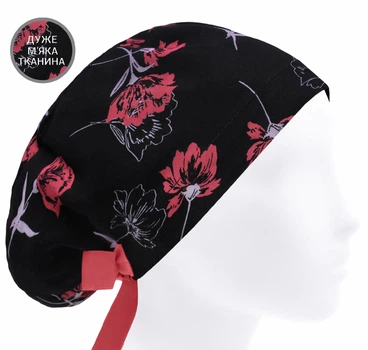 Медицинская шапочка женская HeadwearUniverse универсальная принт Маки на чёрном