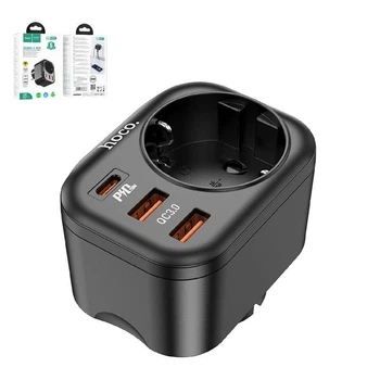 Сетевое зарядное устройство Hoco NS3, 20 Вт, Power Delivery (PD), черное, с розеткой, 3 порта, #6931474766168