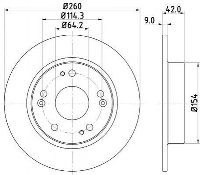 Диск тормозной 54643 HELLA 8DD355118991 Honda Civic 42510SNAA00, 42510SNAA01, 42510SNEA00