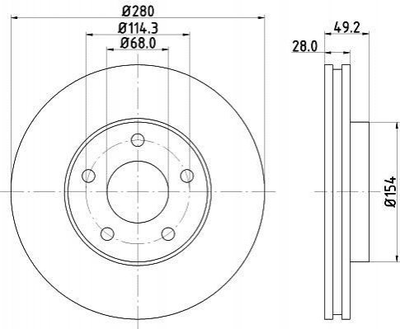 Тормозной диск HELLA 8DD355127681 Nissan Primera, Maxima, X-Trail, Almera; Infiniti I 402064U107, 402064U105, 402064U103