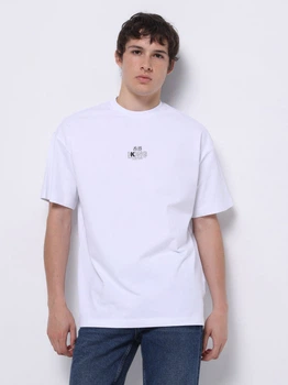 Футболка хлопковая длинная мужская Colin's CL1077190OFW L Off White с принтом (8684112936079)