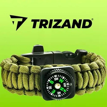 Браслет выживания SURVIVAL 5в1 зелёный, компас, нож, огниво, свисток, паракорд