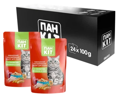 Пан КОТ: Влажный корм для взрослых кошек с сочным кроликом – 24 шт. по 100 г.