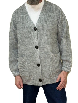 Теплый мужской кардиган крупной вязки, One Size ,серый