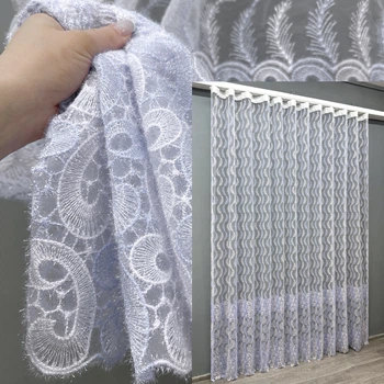 Тюль VR-Textil 1683т Органза з вишивкою Блакитний з білим 300х270 см (42-0731)