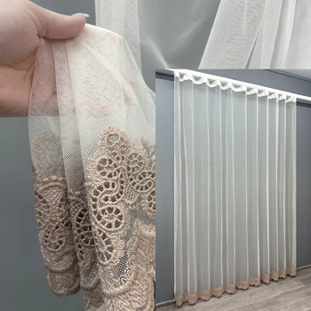 Тюль VR-Textil 1699т Грек-сетка с вышивкой Молочный с пудровым 300х270 см (42-0733)